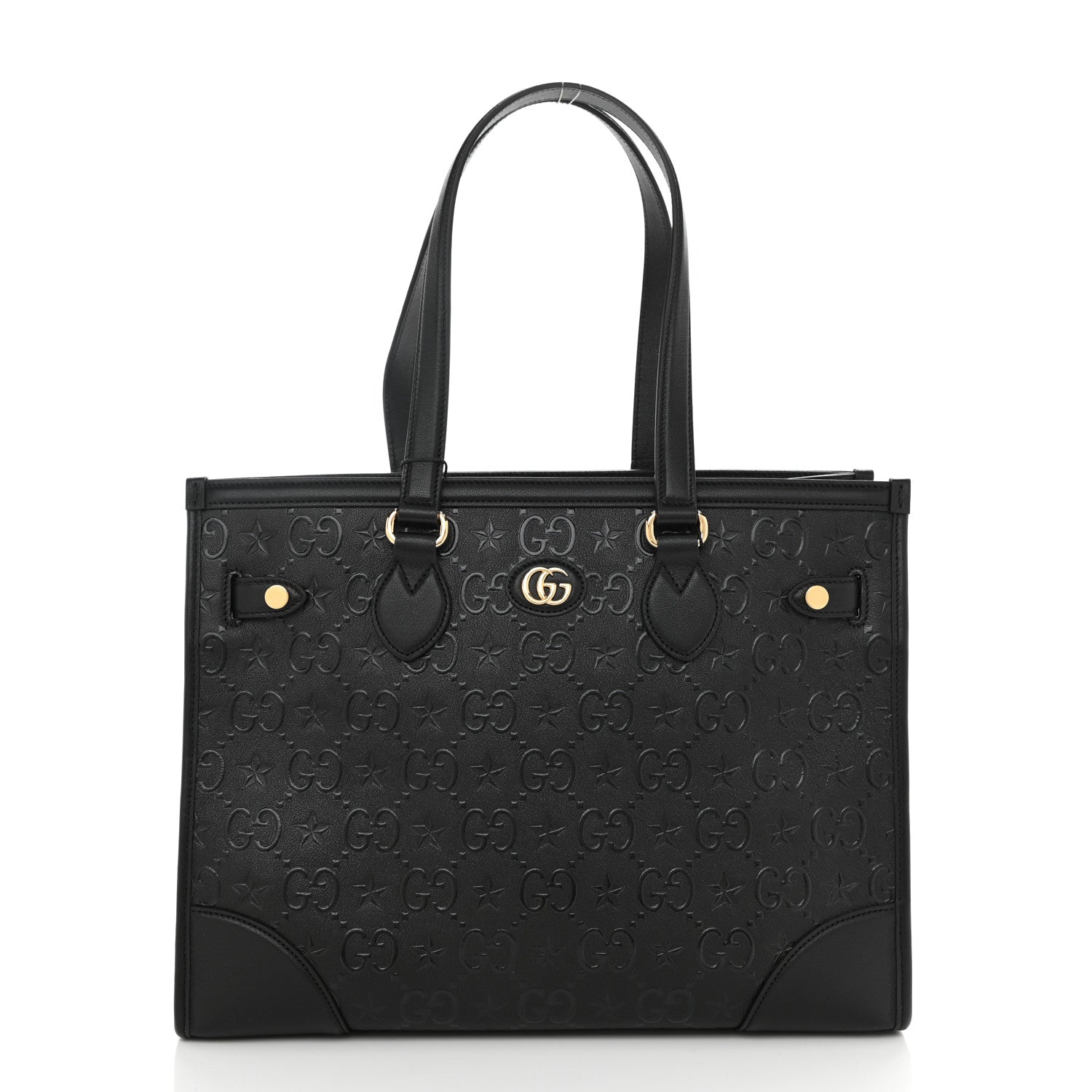 Gucci Wonka Grain Calfskin GG Monogram Star Embossed Medium GG Tote Black 3 of 9