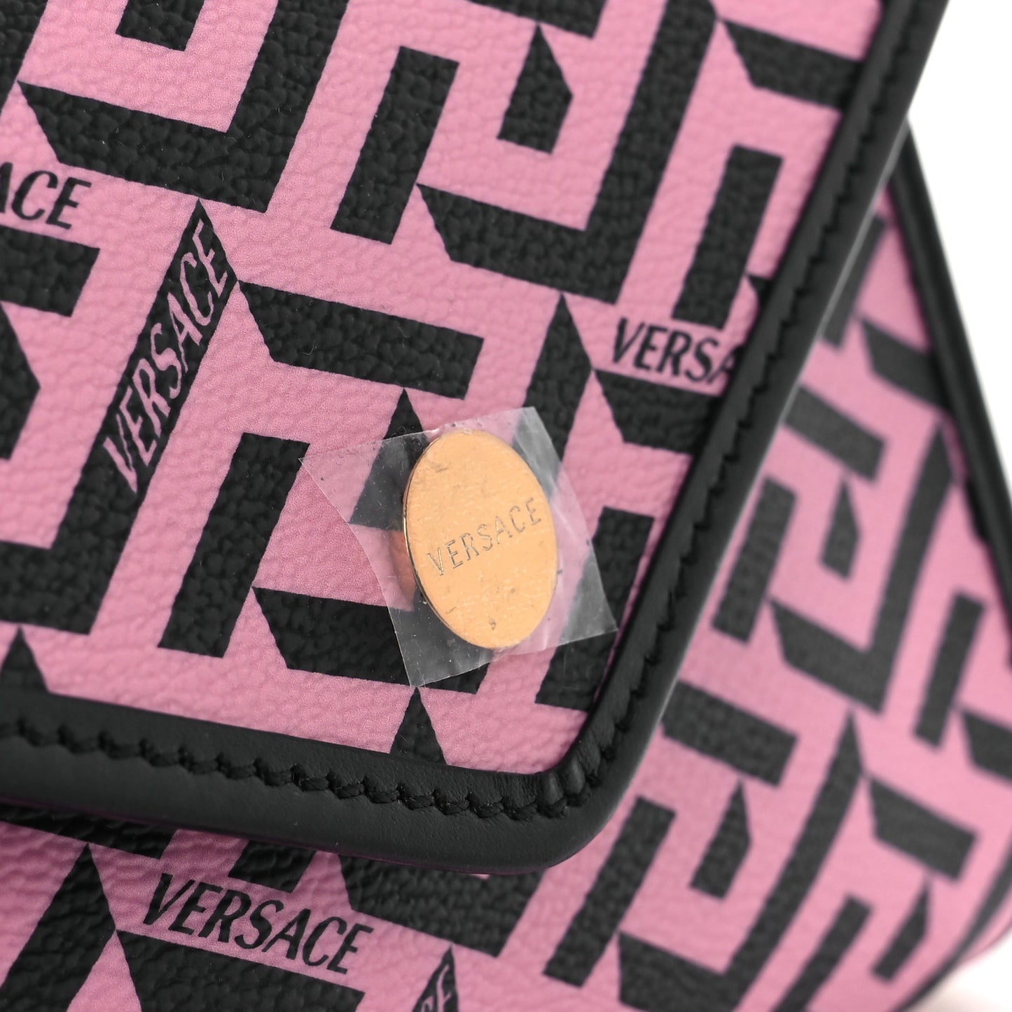 Coated Canvas La Greca Signature Wallet On Chain Black Pink