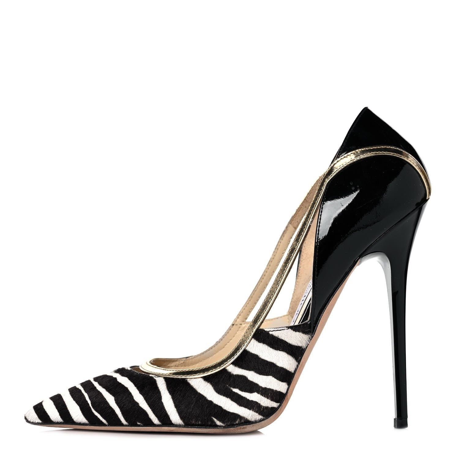 Jimmy Choo Pony Hair Zebra Print Patent Pointy Toe 100 Pumps 38 Black 1 of 8