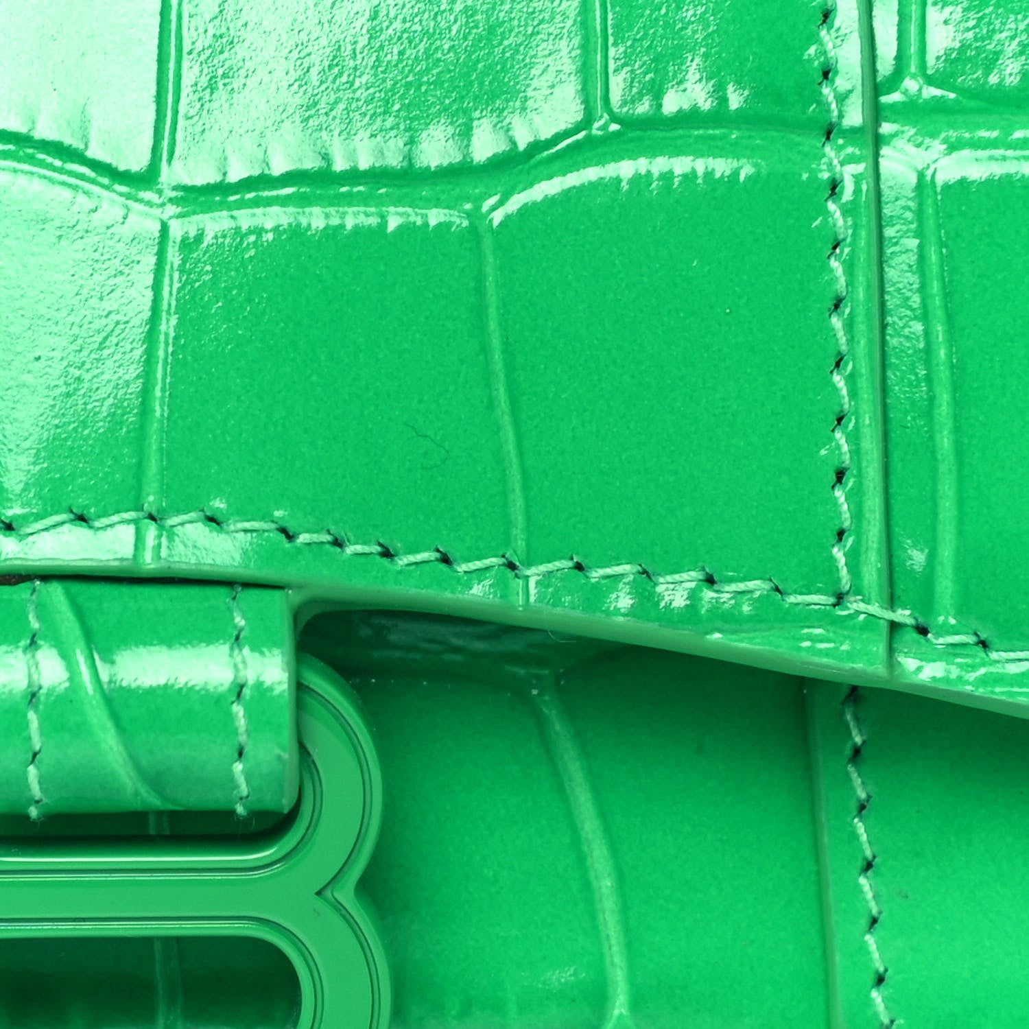 Balenciaga Shiny Calfskin Tonal B Crocodile Embossed Hourglass Top Handle Bag Mini with Chain Vivid Green 6 of 10