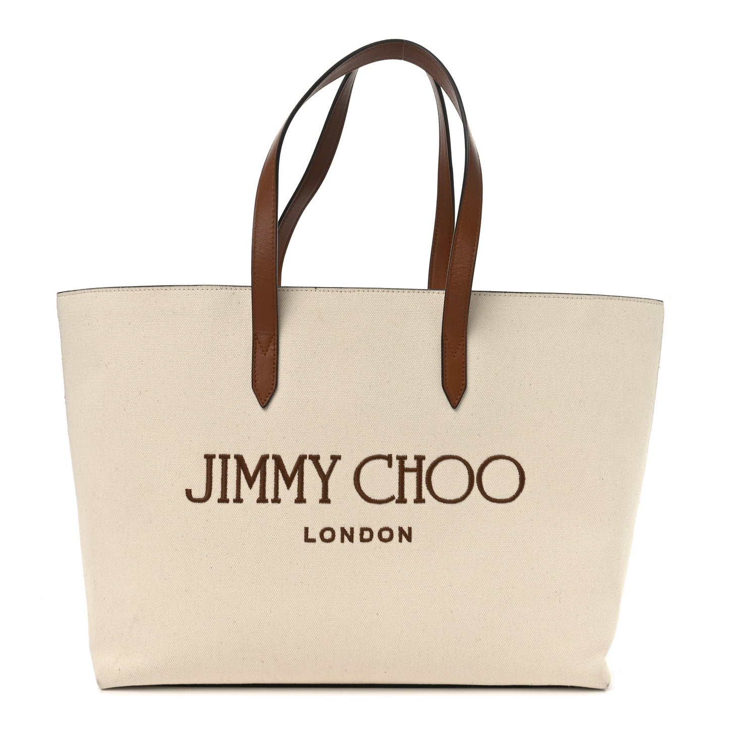 Canvas Embroidered Logo Tote Ecru Tan