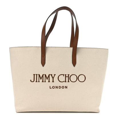 Jimmy Choo Canvas Embroidered Logo Tote Ecru Tan 1 of 9