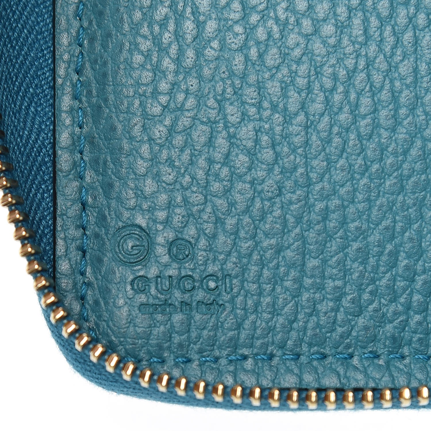 Gucci Monogram Dollar Calfskin Zip Around Compact Wallet Beige Ebony Deep Cobalt 6 of 12