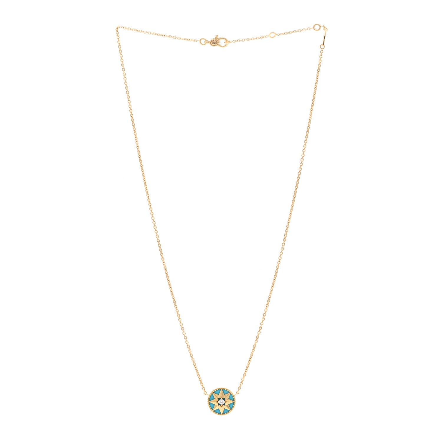 Christian Dior 18K Yellow Gold Diamond Turquoise Rose Des Vents Necklace 3 of 5