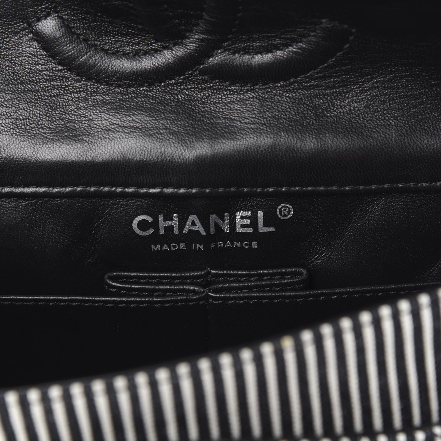 Chanel Canvas Sequin Stripe Medium Double Flap Black White 6 of 10