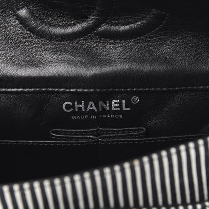 Chanel Canvas Sequin Stripe Medium Double Flap Black White 6 of 10