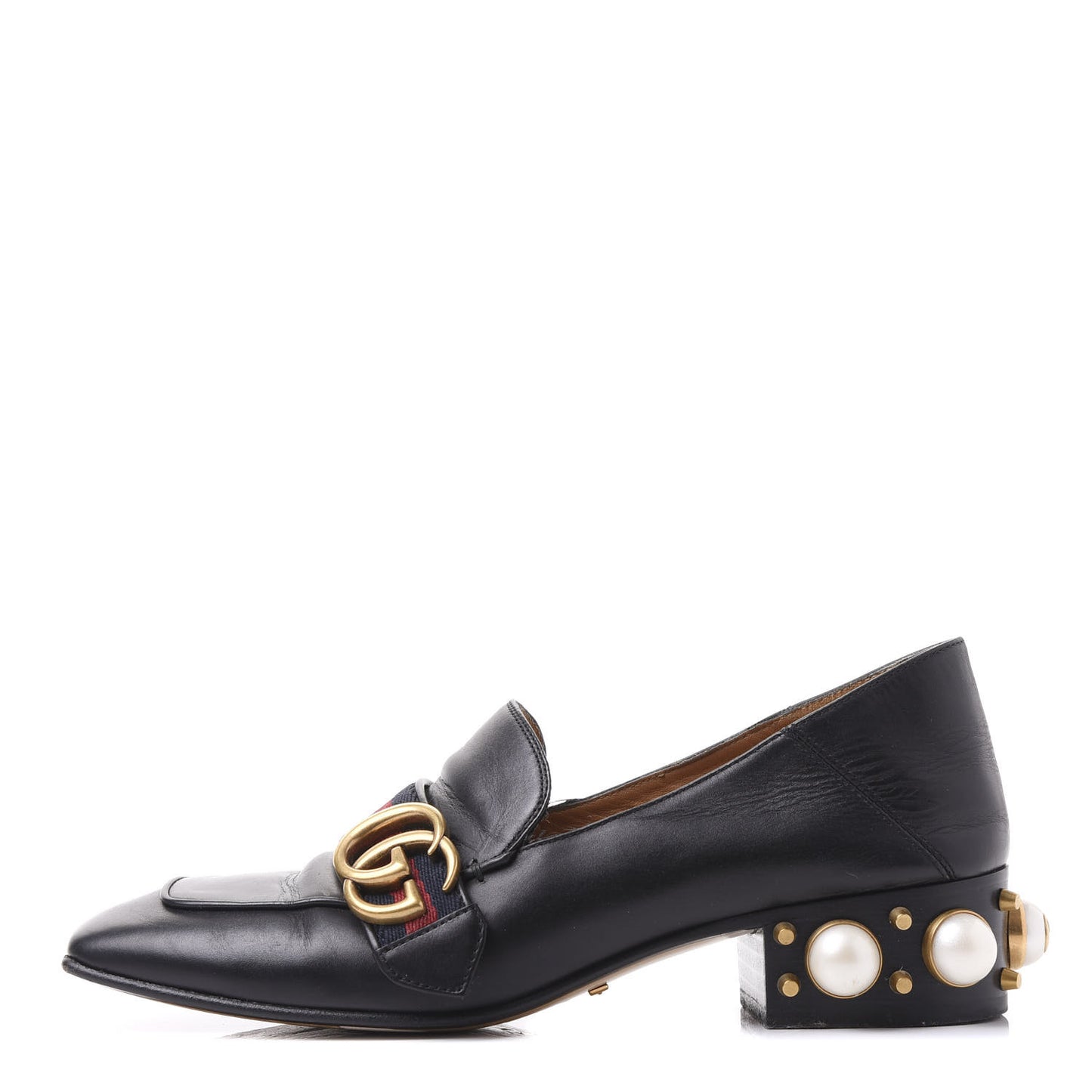 Betis Glamour Calfskin Web Pearl Embellished Peyton 35mm Loafer Pumps 37 Black