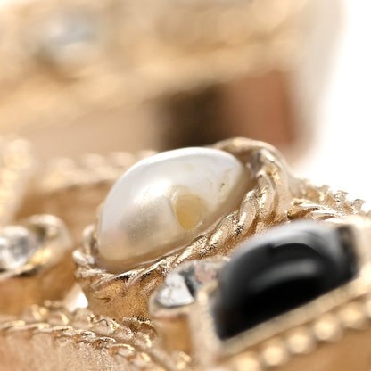 Chanel Pearl Crystal CC Brooch Black Gold 5 of 6