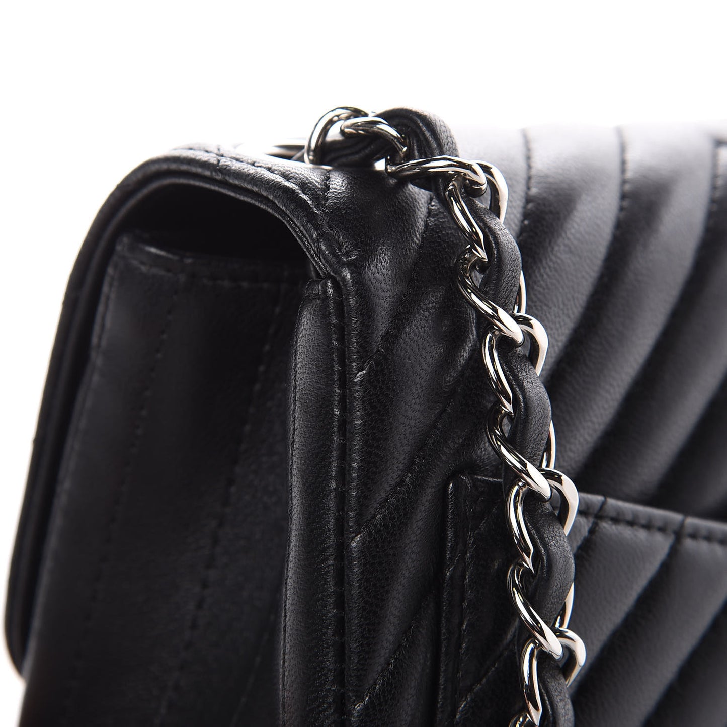 Lambskin Chevron Quilted Mini Square Flap Black