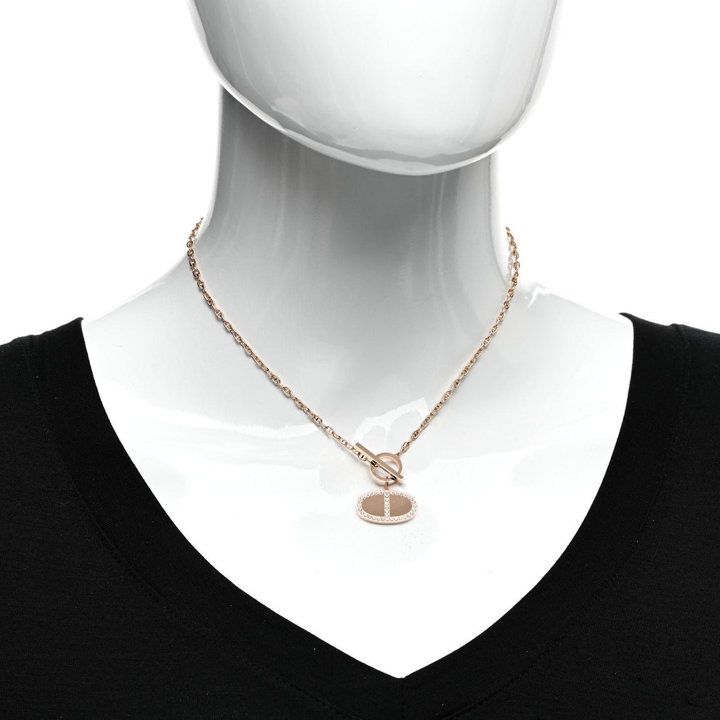 18K Rose Gold Diamond Chaine D'Ancre Verso Pendant Necklace SH