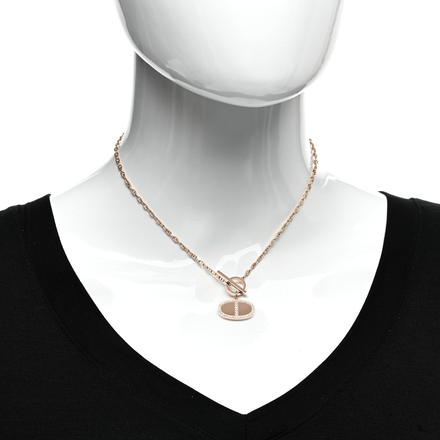Hermes 18K Rose Gold Diamond Chaine D'Ancre Verso Pendant Necklace SH 2 of 5