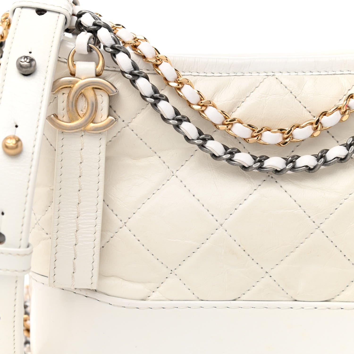 Chanel Aged Calfskin Quilted Small Gabrielle Hobo White 8 of 15