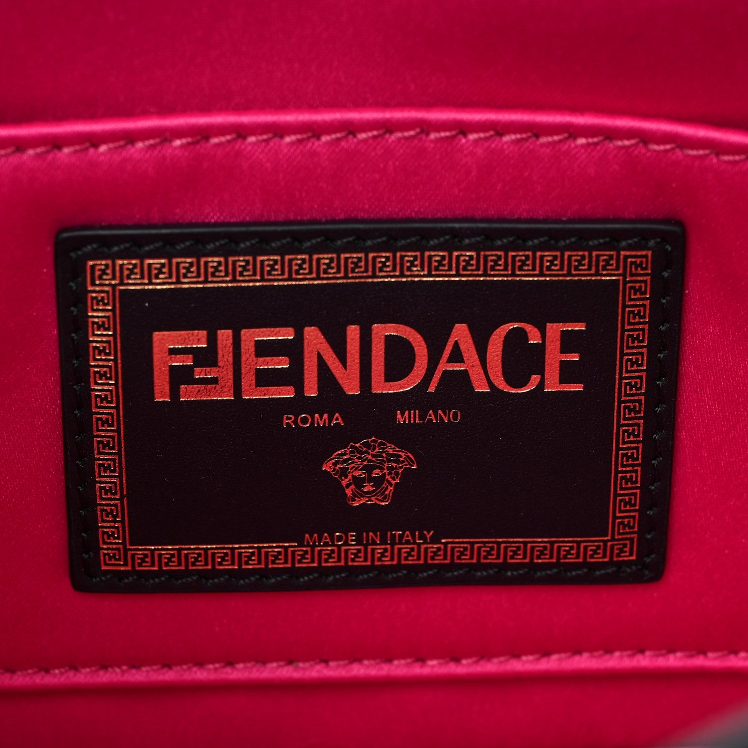 Fendi X VERSACE Vitello Seta Fendace Brooch Baguette Black 1245178