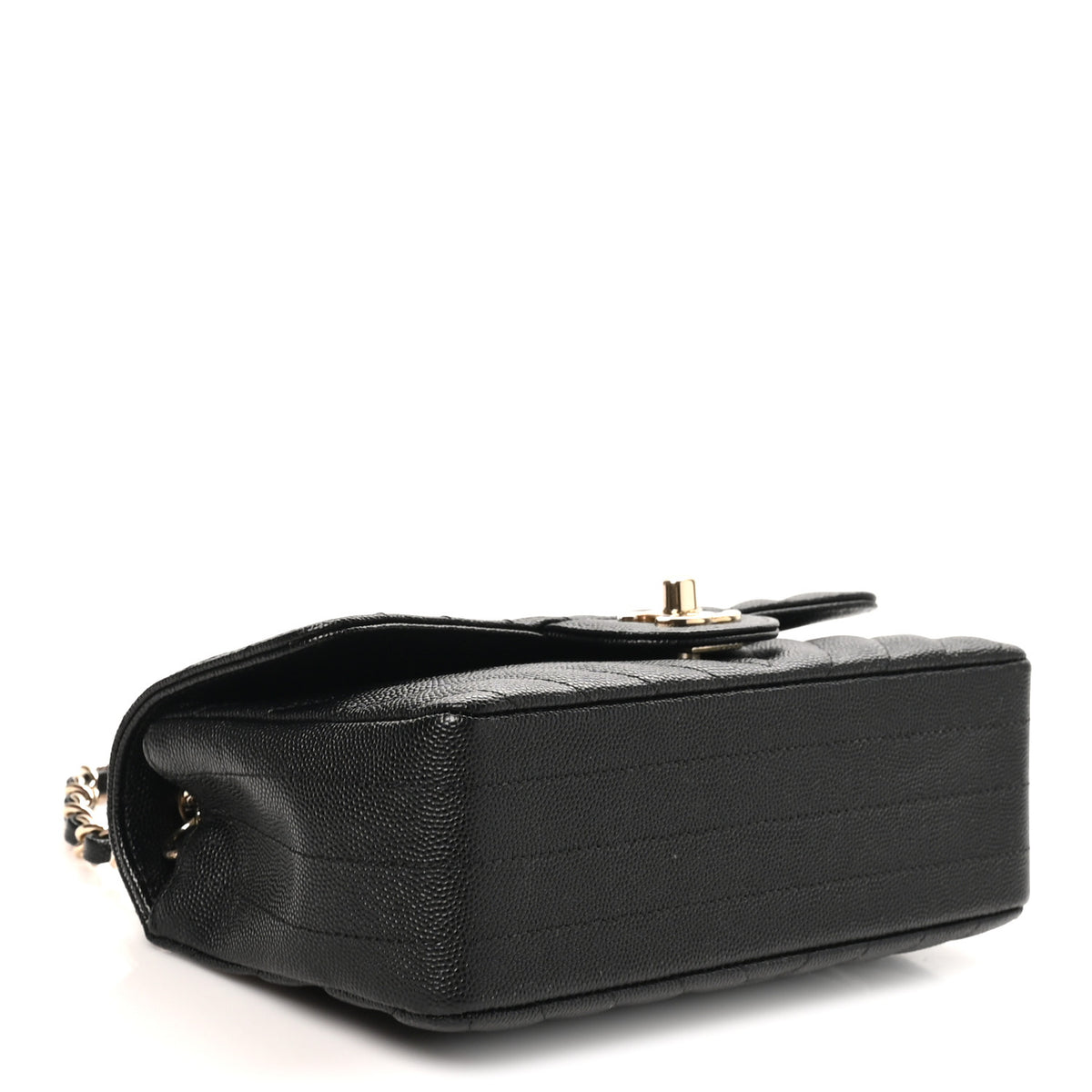 Caviar Chevron Quilted Mini Rectangular Flap Black