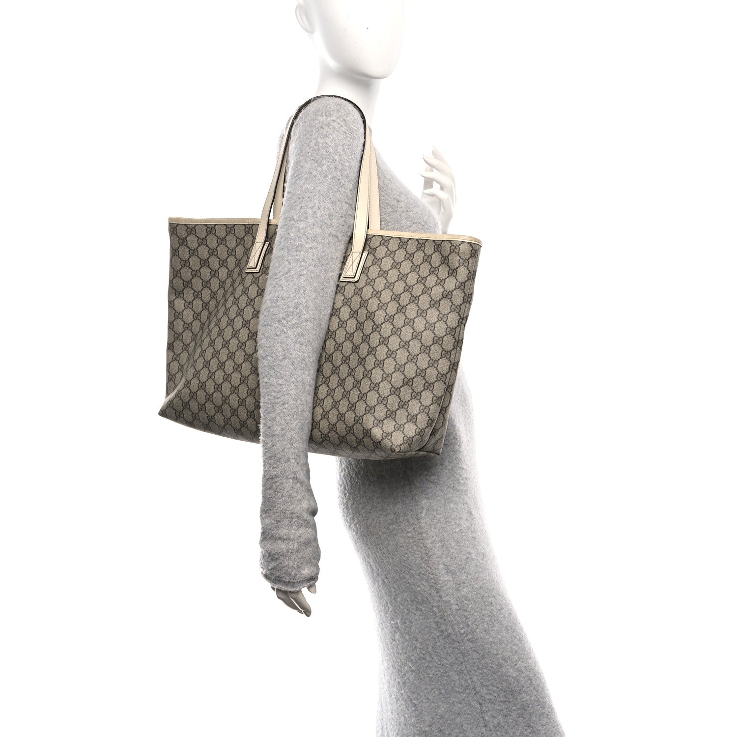 Gucci GG Supreme Monogram Large Zippered Shopping Tote Off White 2 of 17