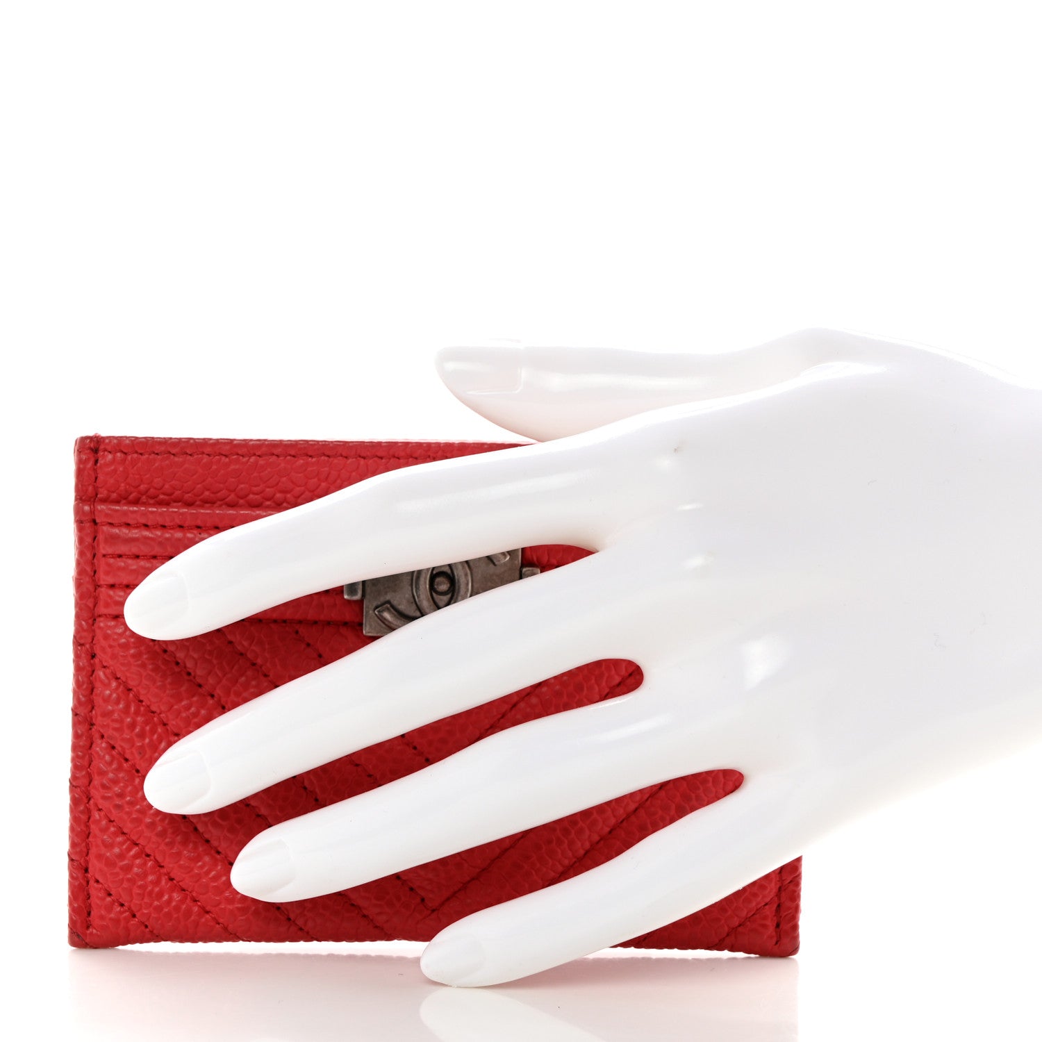 Chanel Caviar Chevron Quilted Boy Card Holder Red 2 of 8