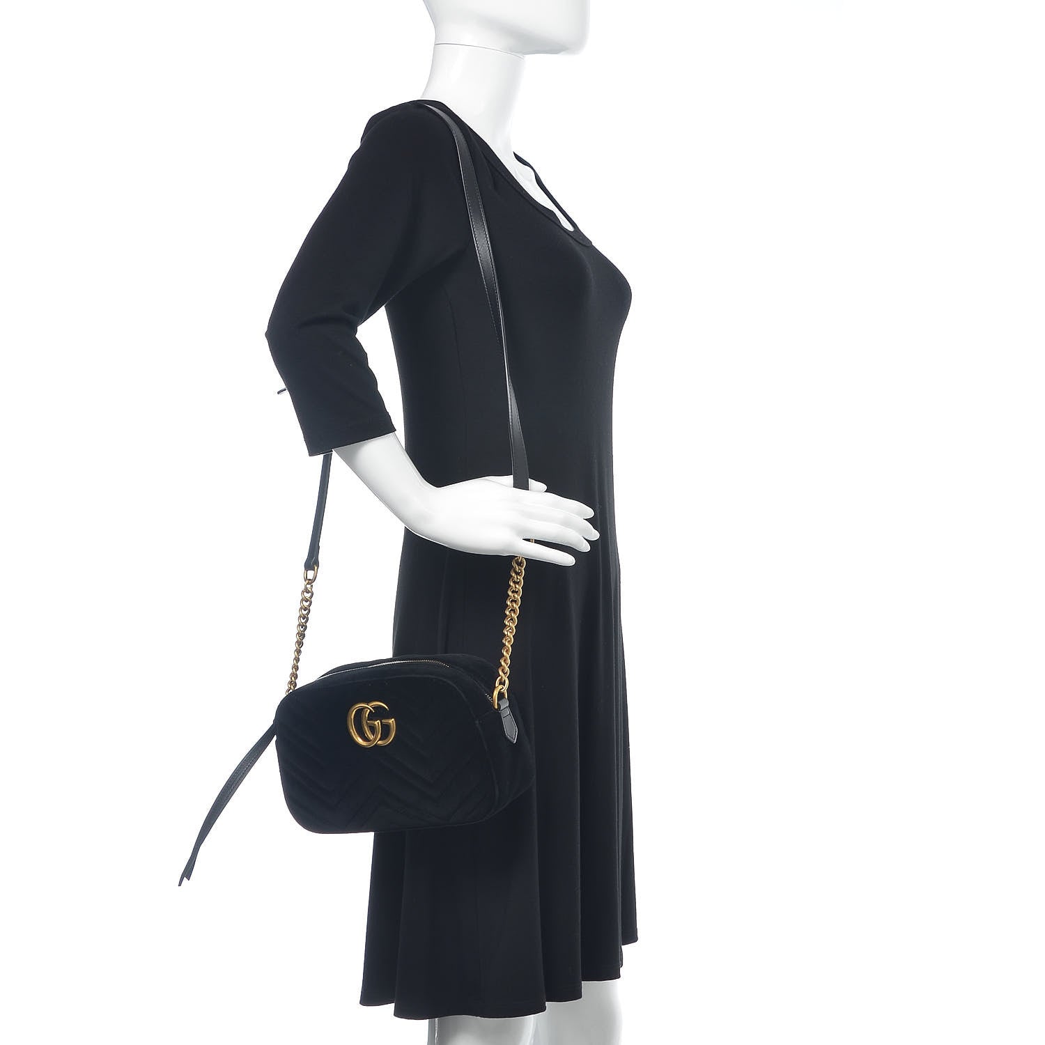 Gucci Velvet Matelasse Small GG Marmont Chain Shoulder Bag Black 2 of 12