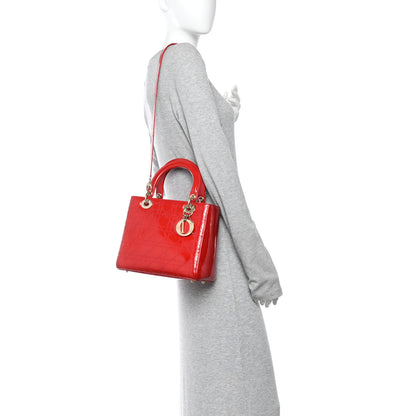 Christian Dior Patent Cannage Stitched Medium Lady Dior Red 2 of 11