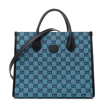 Gucci Monogram Multicolor Textured Dollar Calfskin Small Retro Interlocking G Tote Bag Light Blue 1 of 13