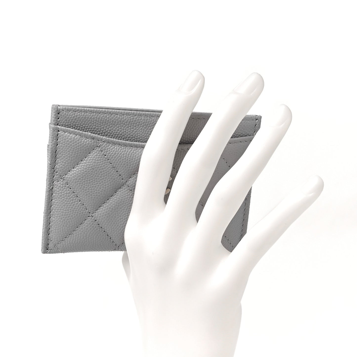 Caviar Quilted Card Holder Grey