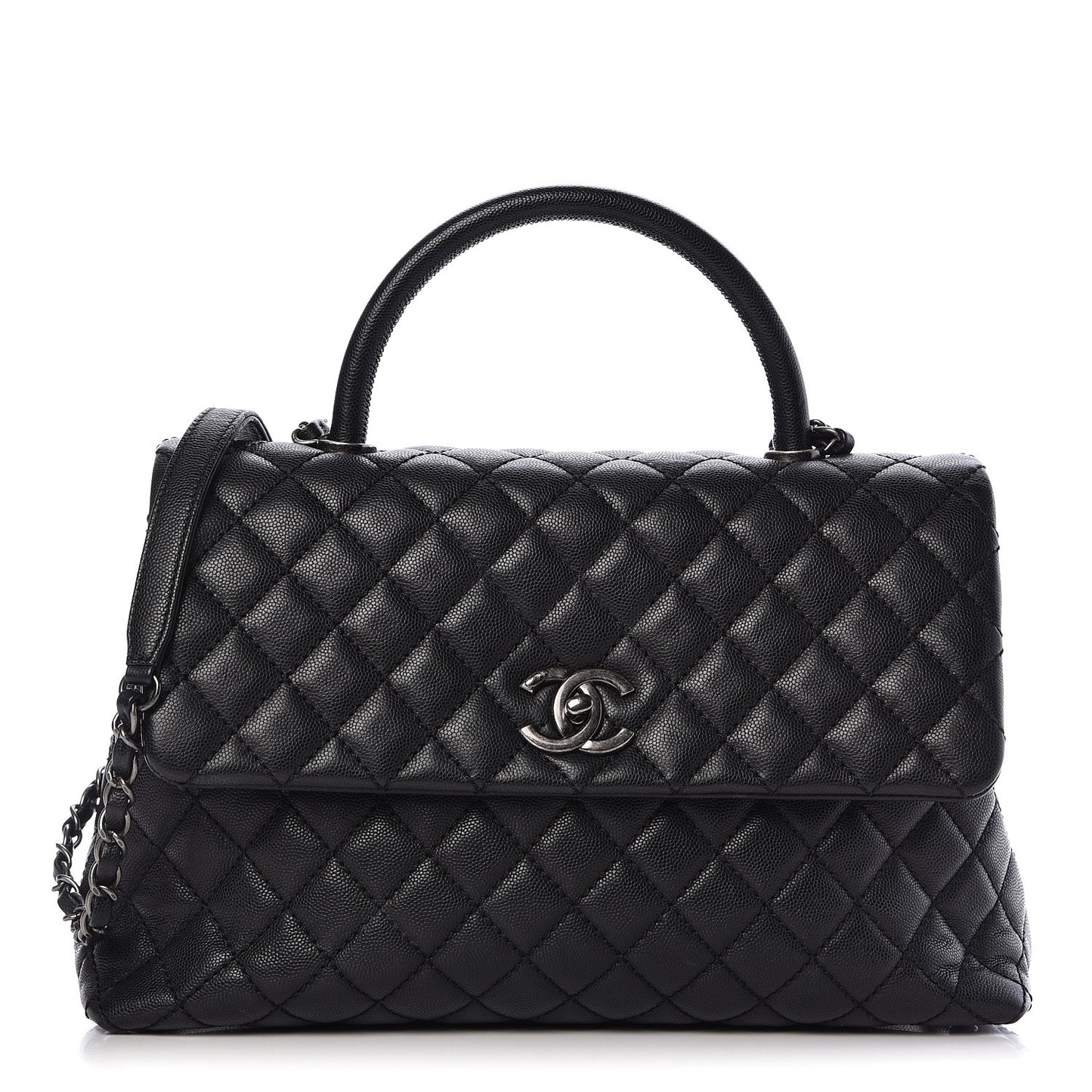 Caviar Quilted Medium Coco Handle Flap Black