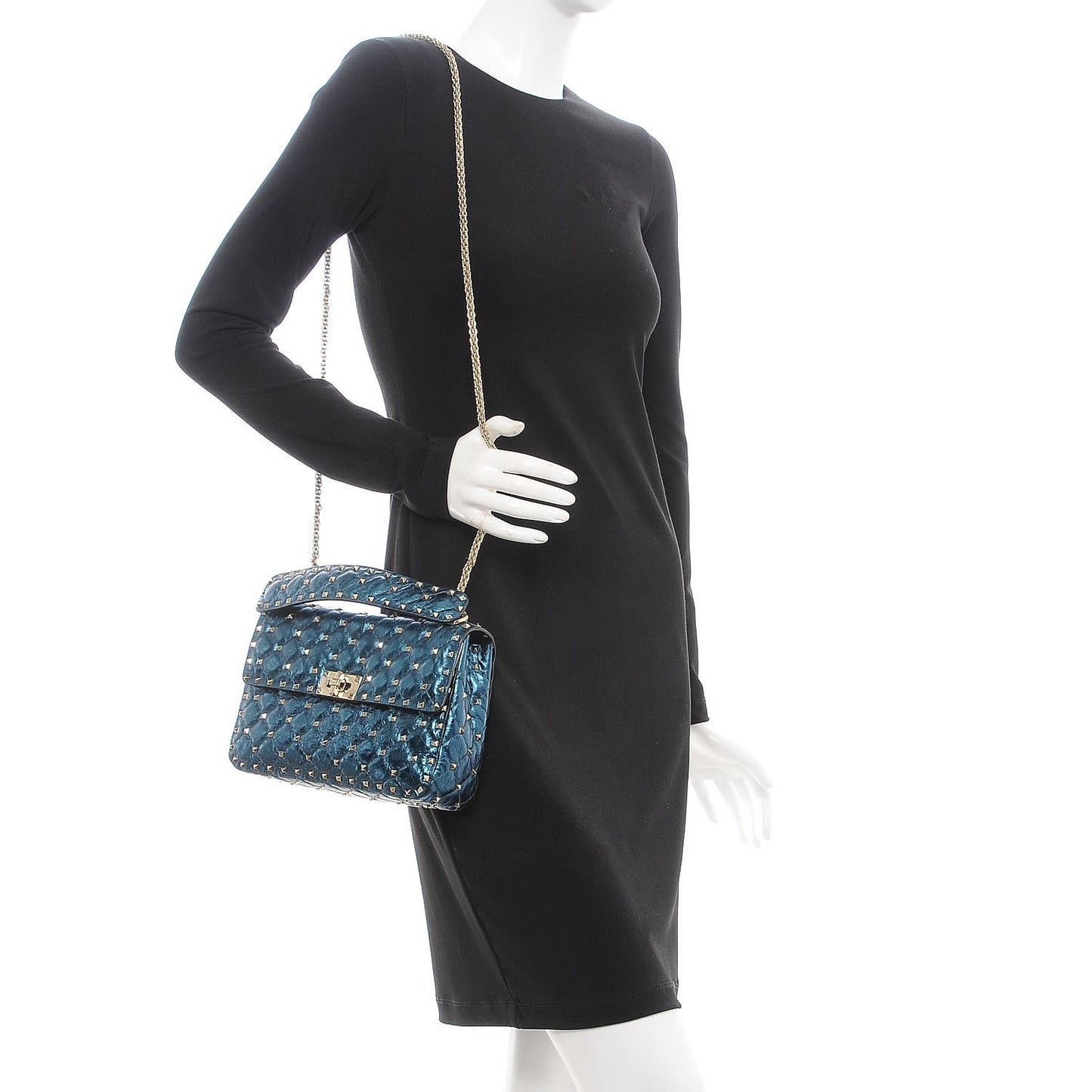 Metallic Wrinkled Lambskin Medium Rockstud Spike Shoulder Bag Peacock