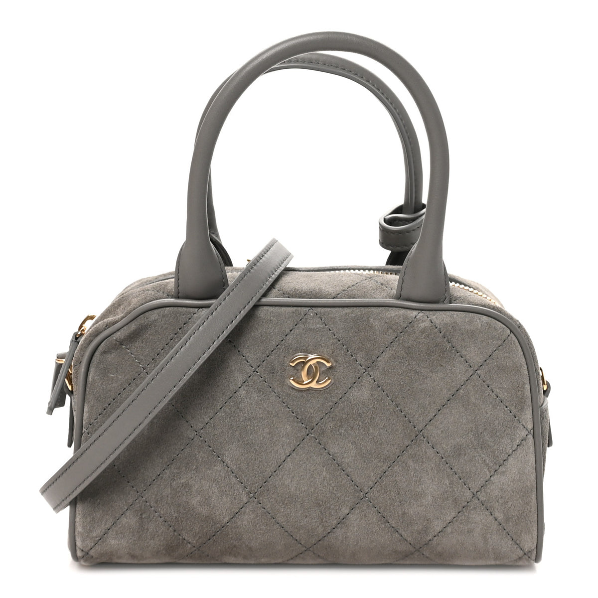 Chanel Suede Calfskin Small Perfect Bowling Bag Grey 1 of 11