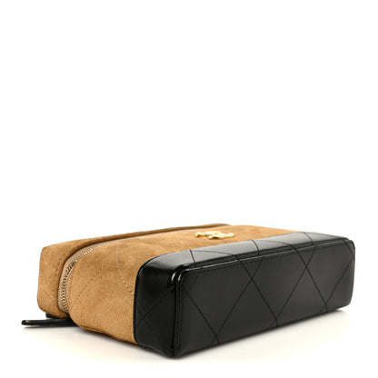 Chanel Suede Calfskin Shiny Lambskin Stitched Top Handle Slim Vanity Case With Chain Beige Black 4 of 11