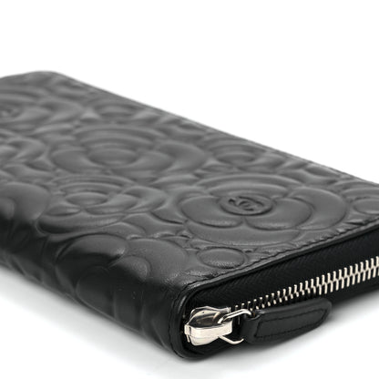 Chanel Lambskin Camellia Embossed Large Zip Around Gusset Wallet Black 11 of 11
