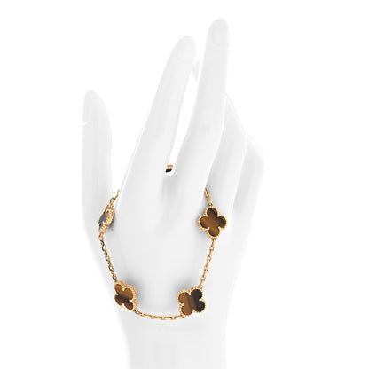 Van Cleef & Arpels 18K Yellow Gold Tiger Eye 5 Motifs Vintage Alhambra Bracelet 2 of 6