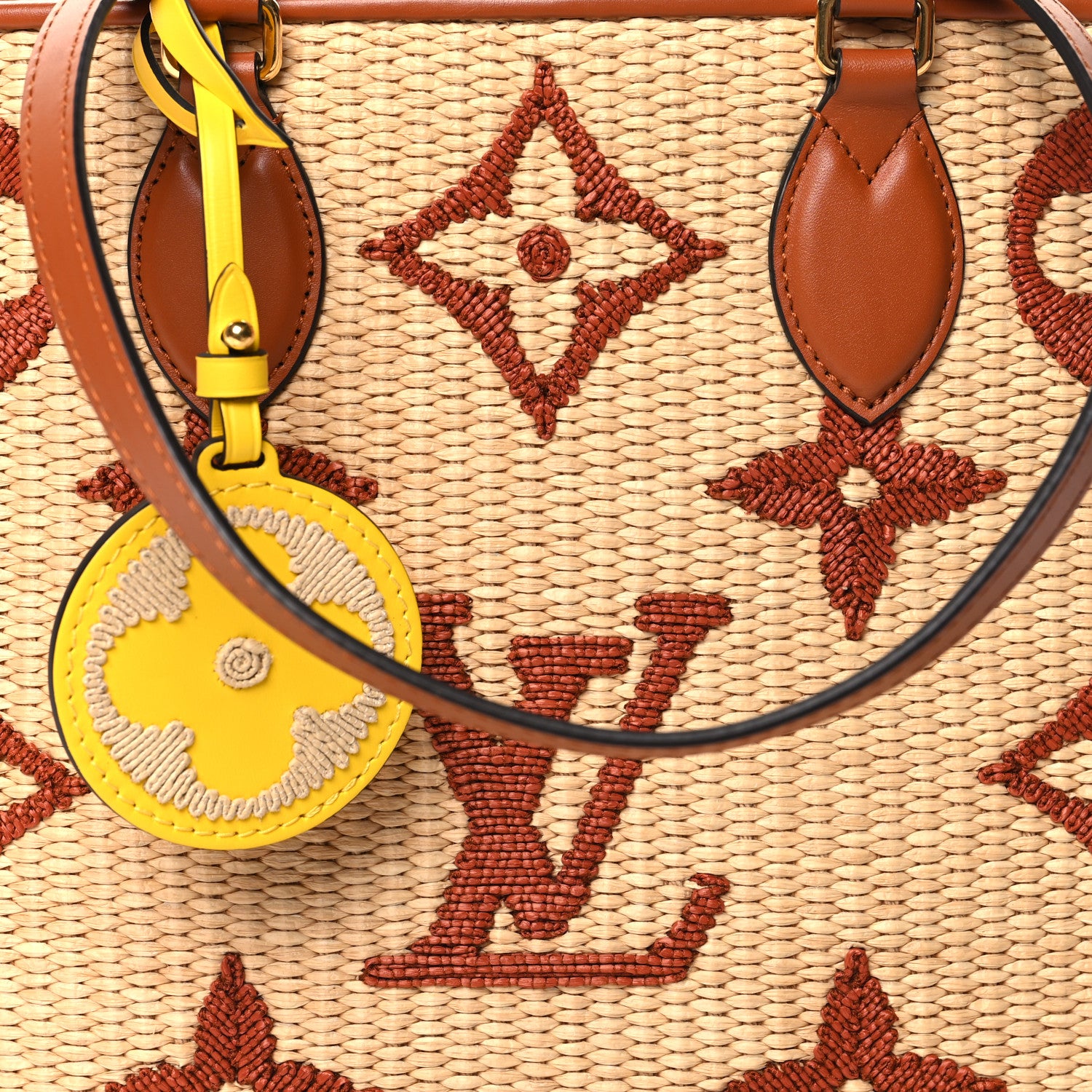 Louis Vuitton Raffia Calfskin Monogram Giant Onthego MM Tan 7 of 12