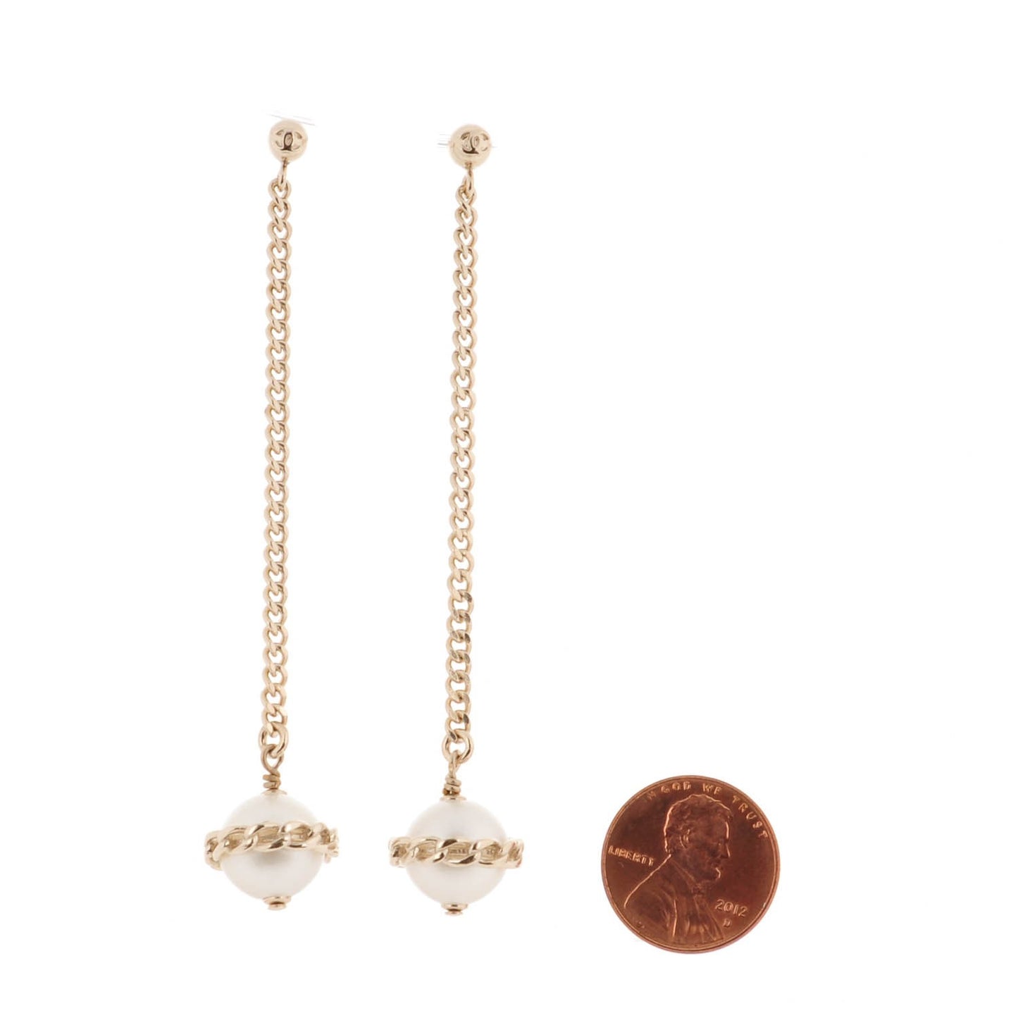 Resin Pearl CC Drop Earrings Gold