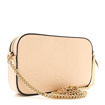 Gucci Calfskin GG Super Mini Debossed Chain Wallet Light Beige 3 of 10