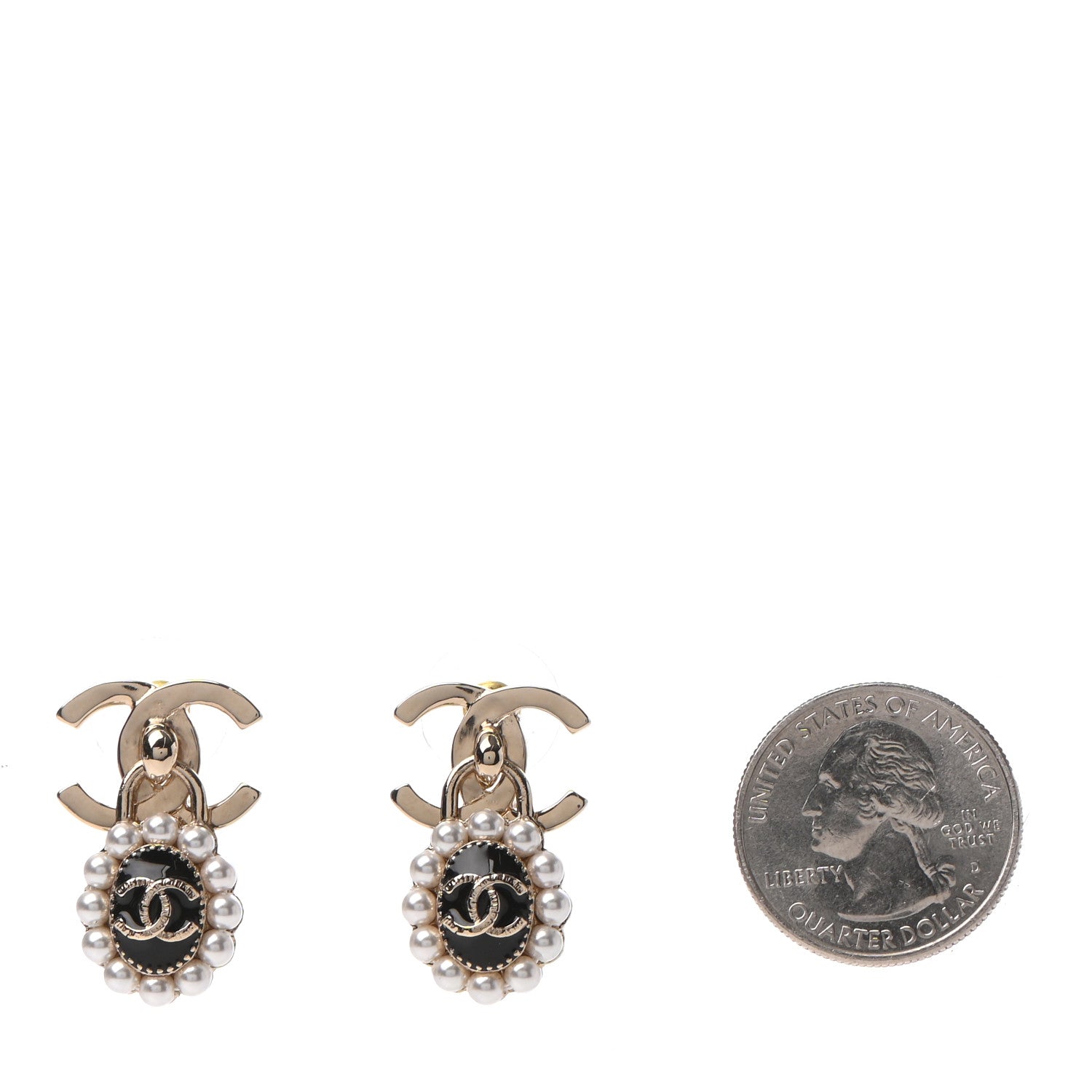 Chanel Pearl Enamel CC Turnlock Oval Earrings Gold Black 2 of 4