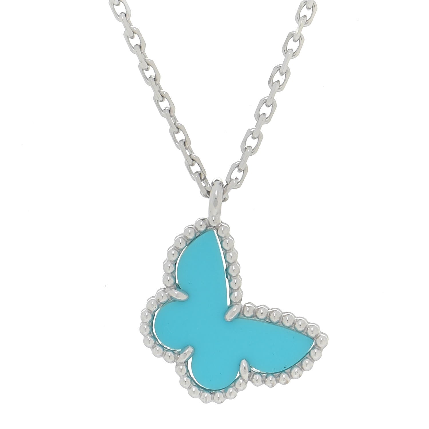 Van Cleef & Arpels 18K White Gold Turquoise Sweet Alhambra Butterfly Pendant Necklace 4 of 6