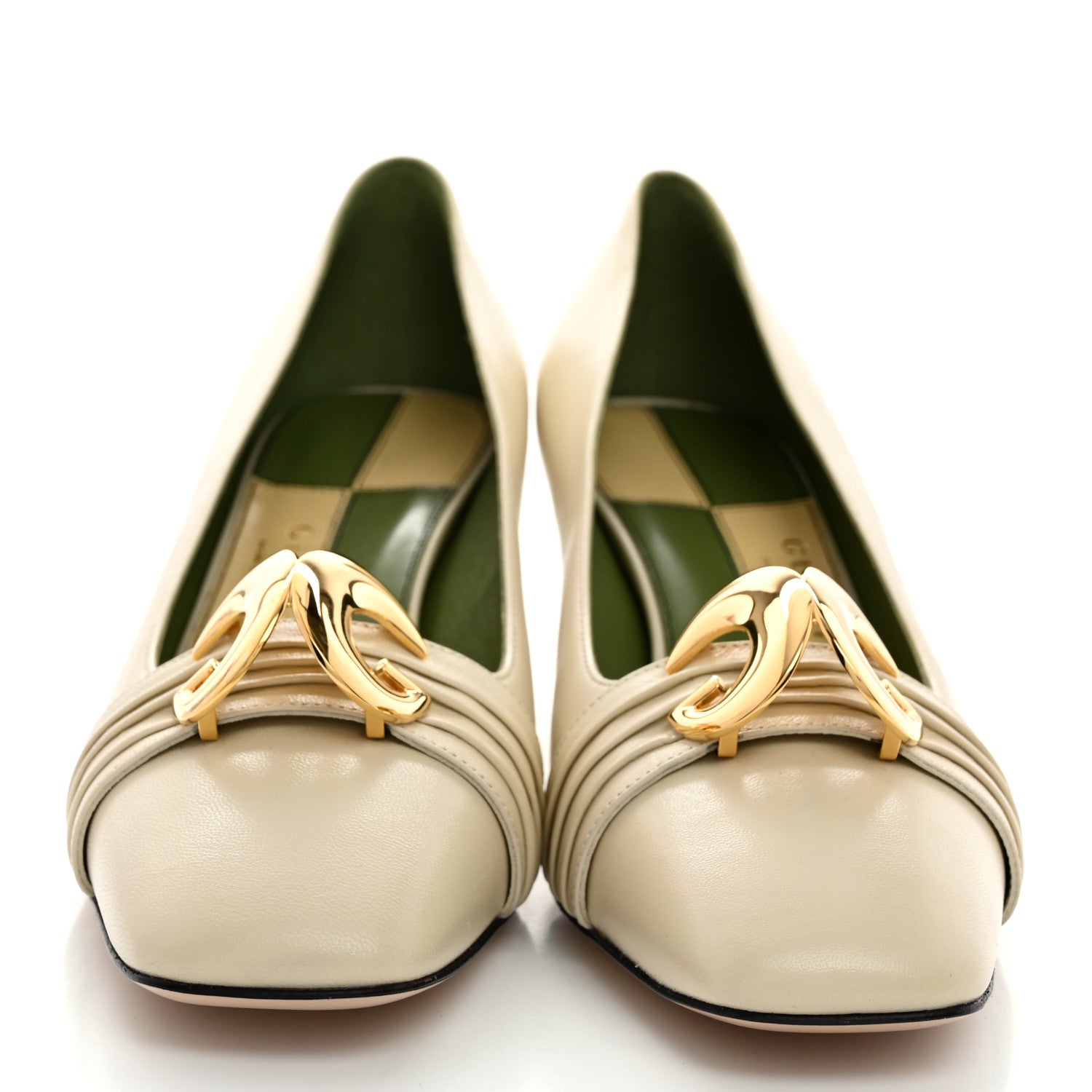 Gucci Malaga Kid Half Moon GG Square Toe Pumps 38.5 Vintage White 2 of 9