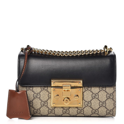 Gucci GG Supreme Monogram Calfskin Small Padlock Shoulder Bag Beige Black Cuir 1 of 11