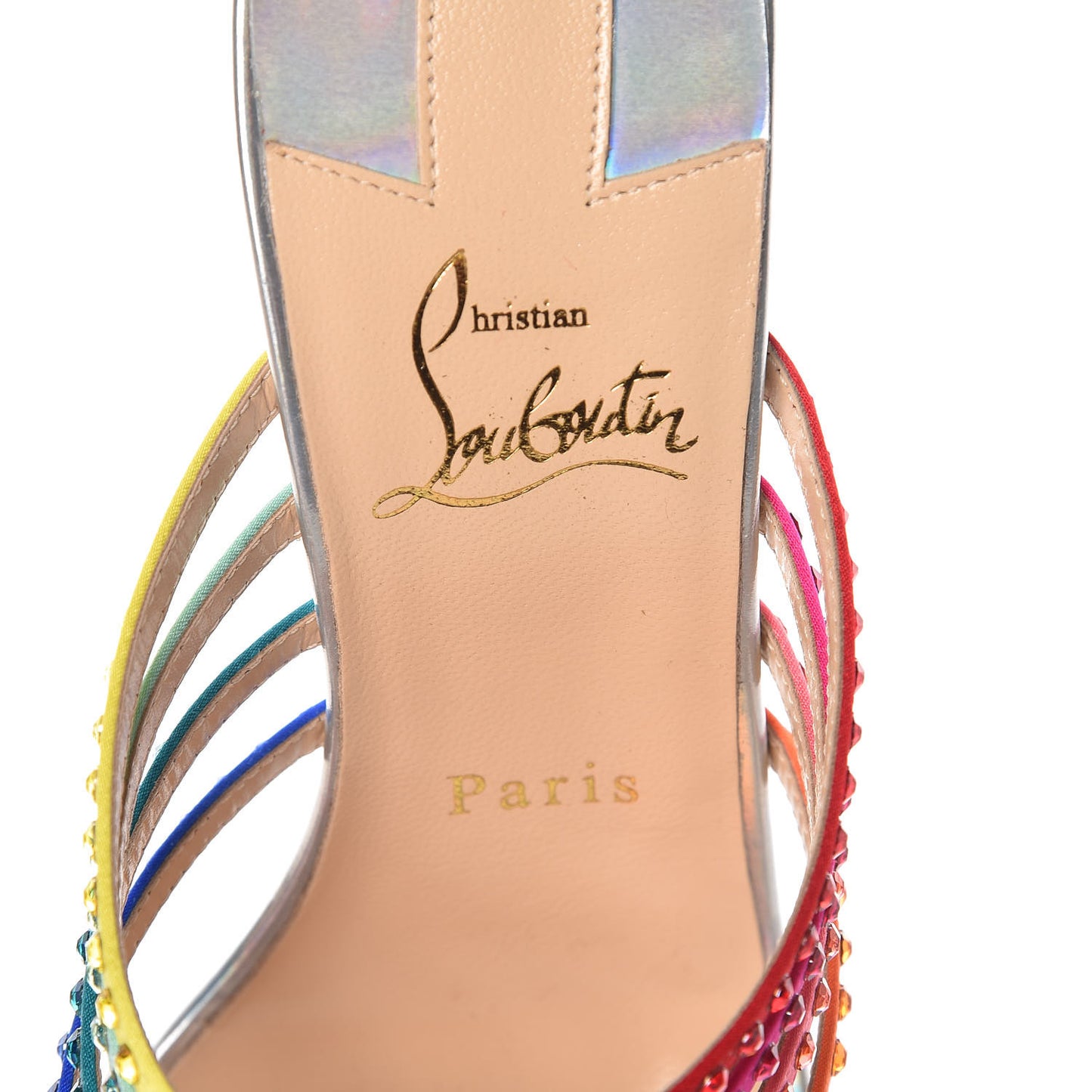 Specchio Calfskin Crystal Marthastrass 100 Slide Sandals 38 Silver Multicolor