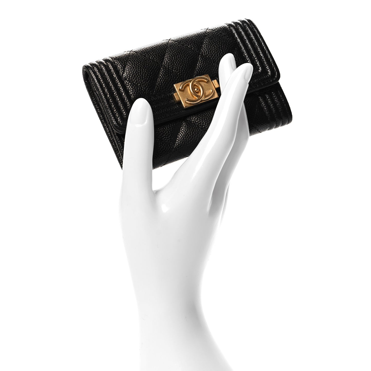 Caviar Quilted Boy Flap Card Holder Black