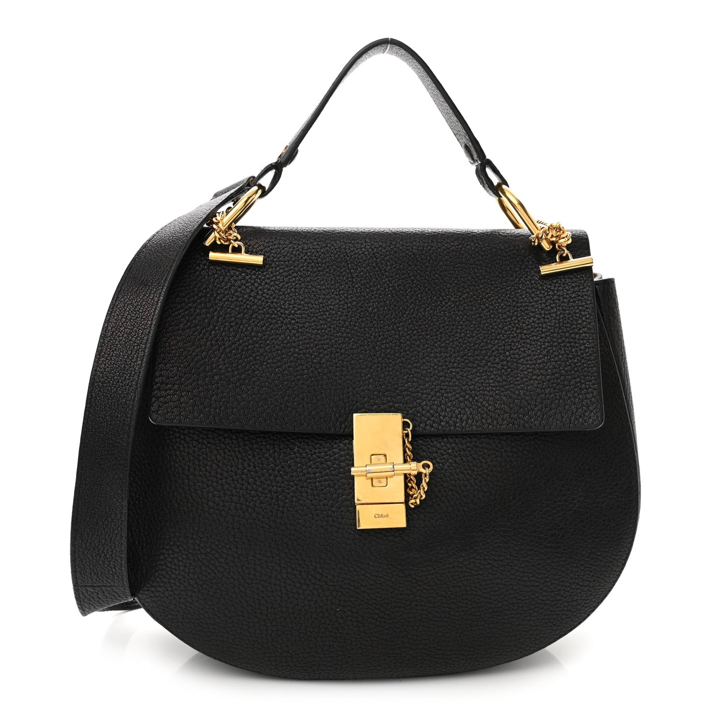 Grained Lambskin Large Drew Shoulder Bag Black