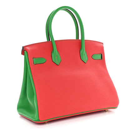 Hermes Togo Bi-Color Horseshoe Birkin 30 Bamboo Rouge Tomate 3 of 11