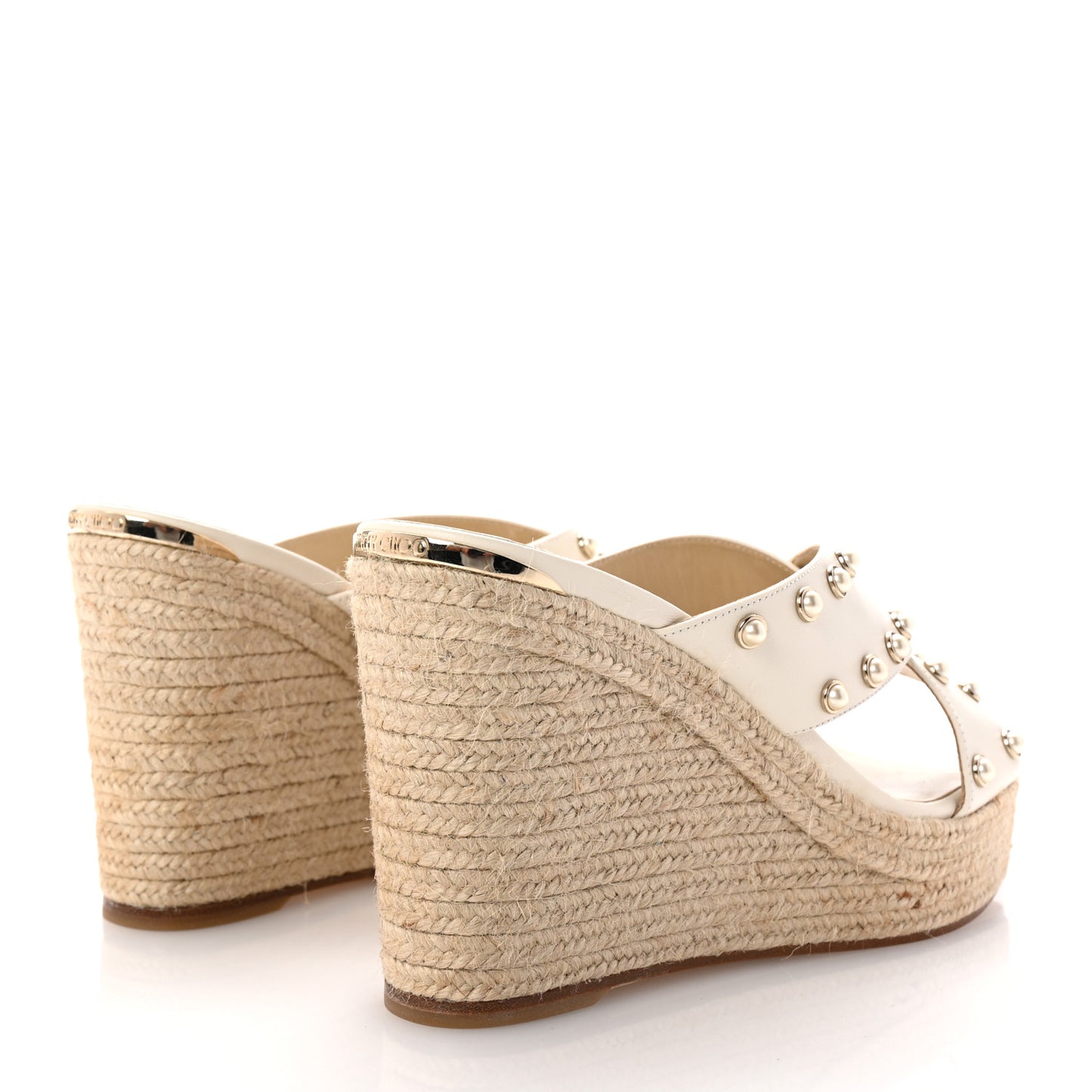 Nappa Pearl Studded Dovina 100 Espadrille Wedge Sandals 38 Latte