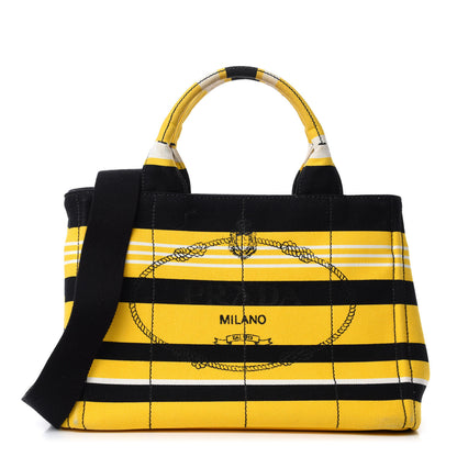 Prada Canvas Canapa Righe Striped Logo Tote Yellow Black 1 of 12