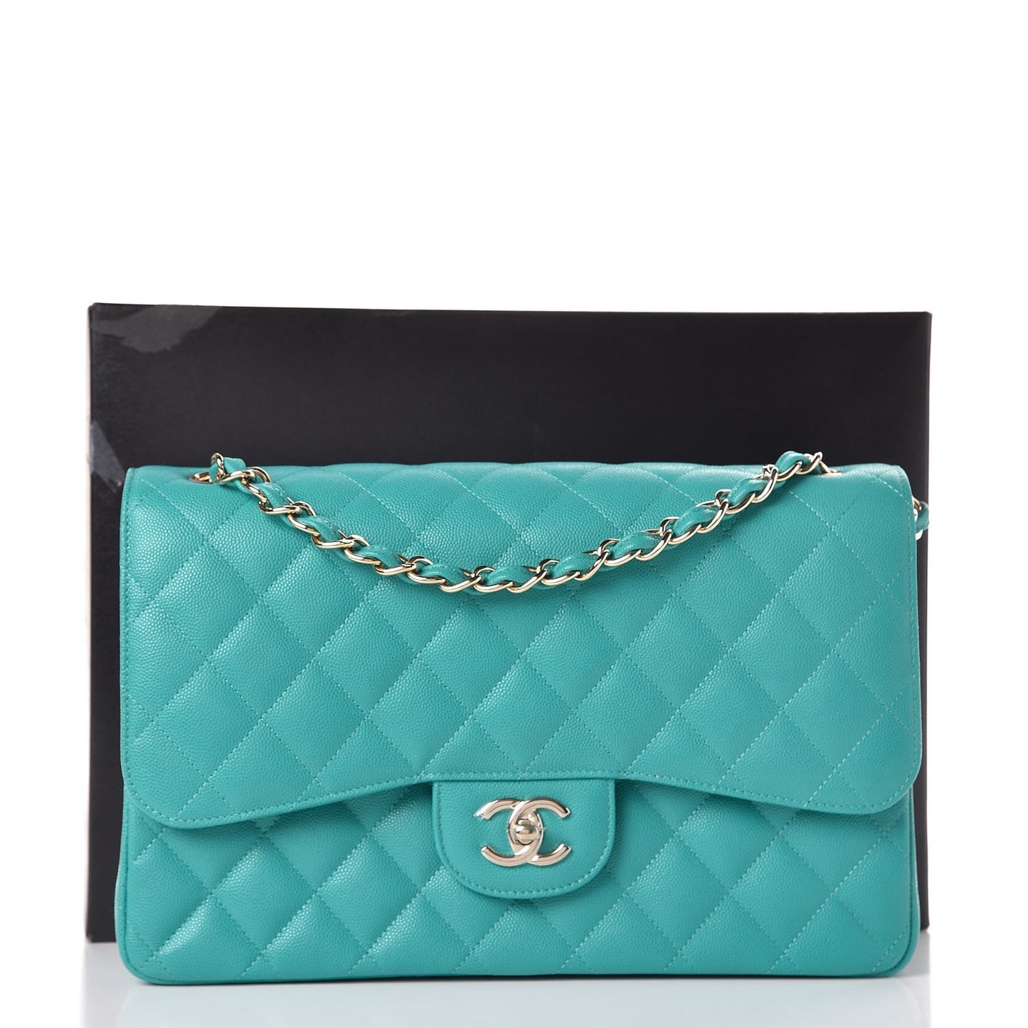 Caviar Quilted Jumbo Double Flap Turquoise