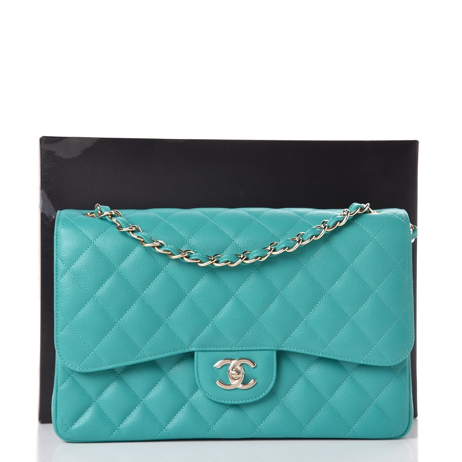 Chanel Caviar Quilted Jumbo Double Flap Turquoise 8 of 8