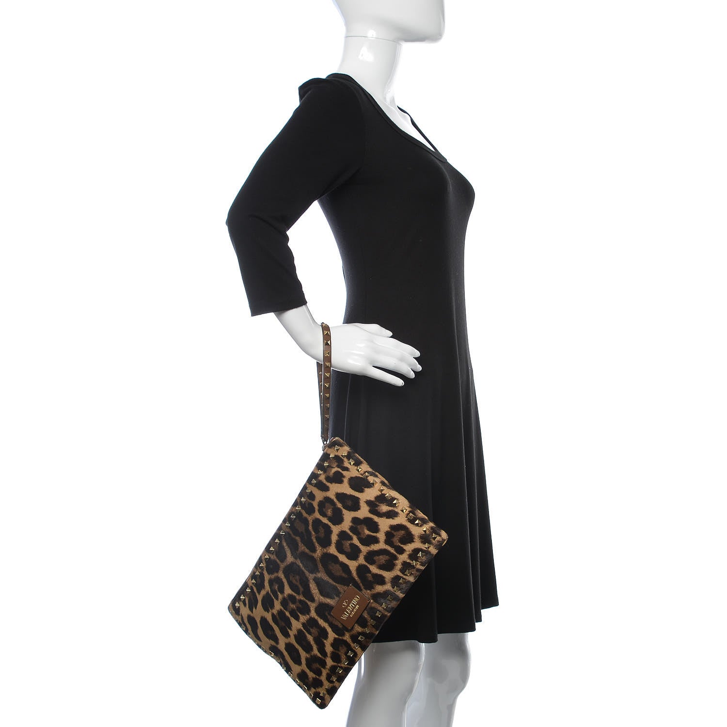 Valentino Garavani Calf Hair Leopard Print Rockstud Zip Wristlet Pouch Leopard 2 of 13