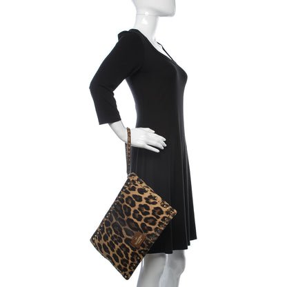 Valentino Garavani Calf Hair Leopard Print Rockstud Zip Wristlet Pouch Leopard 2 of 13