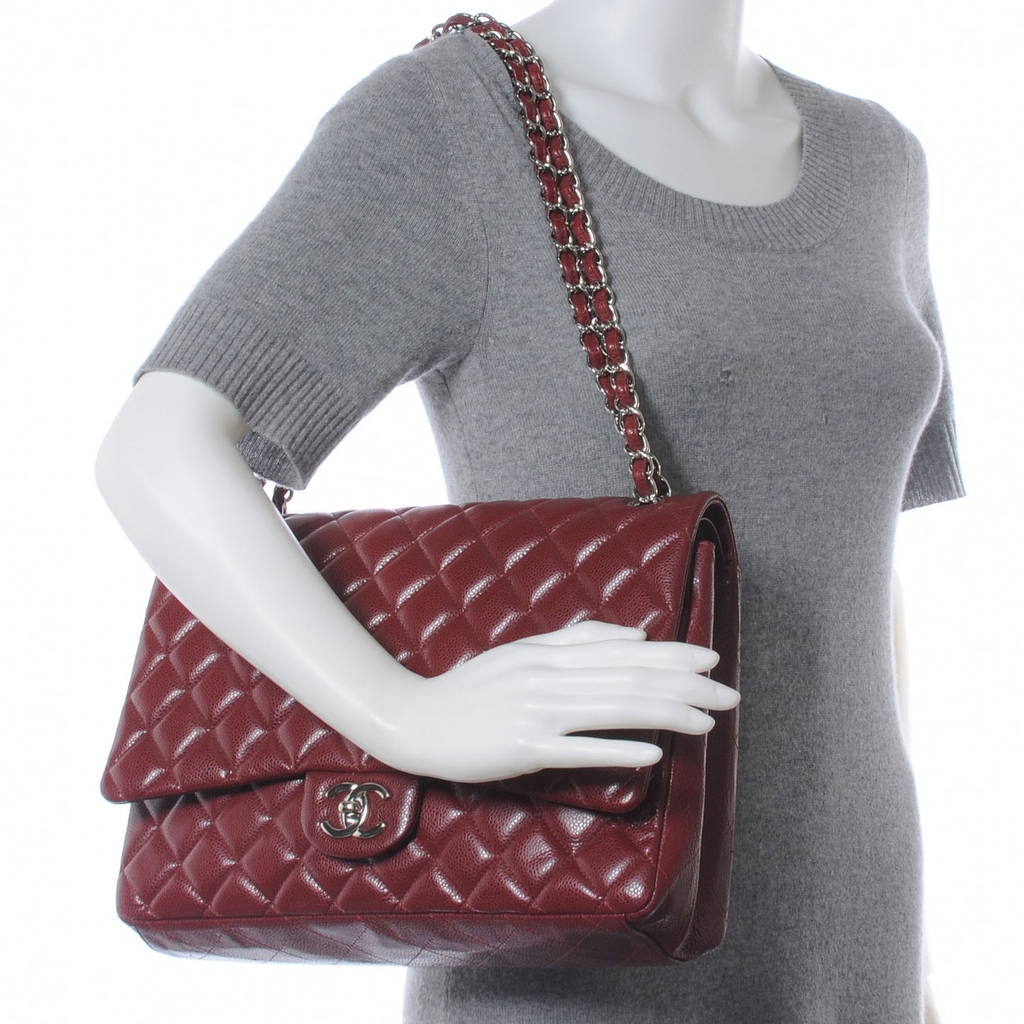 Caviar Quilted Maxi Double Flap Red