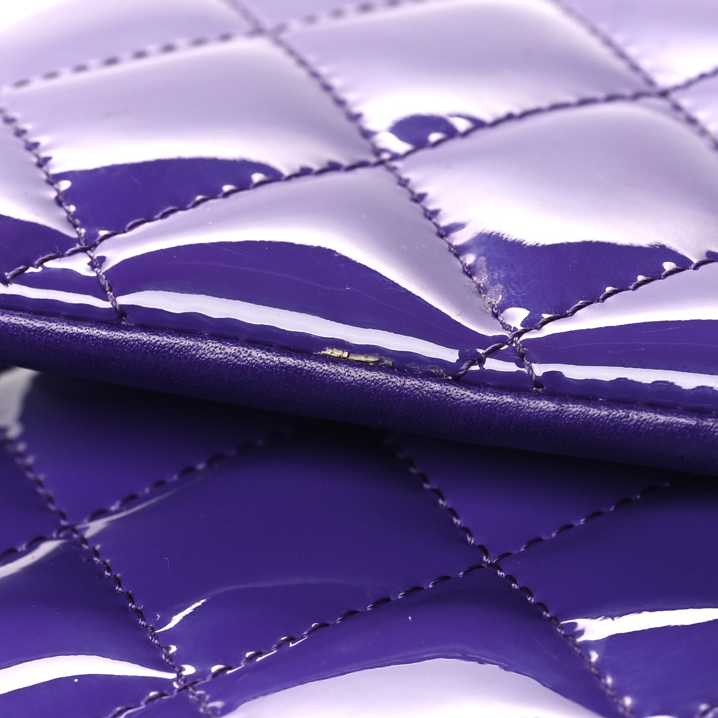 Patent Calfskin Quilted Medium Double Flap Purple