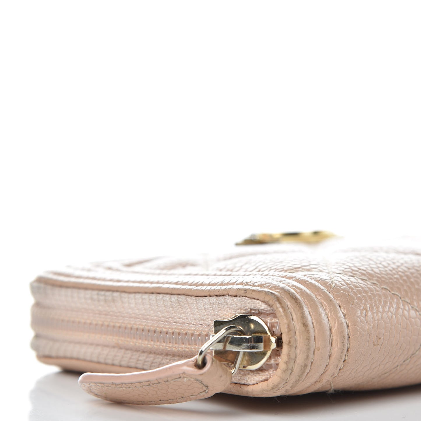 Caviar Quilted Small Boy Zip Around Wallet Beige